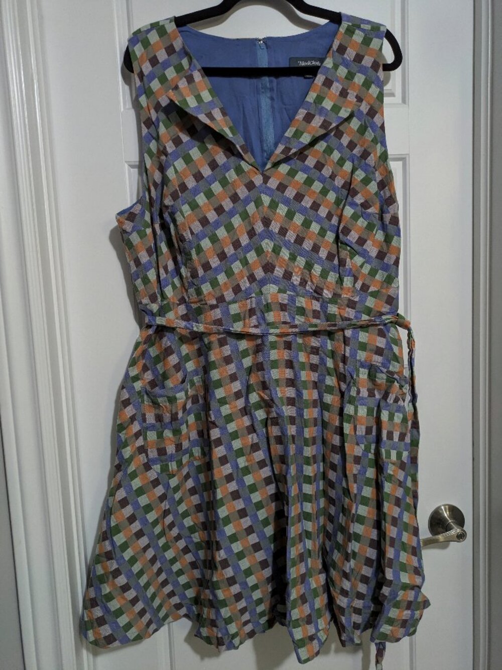 Modcloth Sleeveless Plus Sized Pastel Checkered Knee-Length Dress (3X)